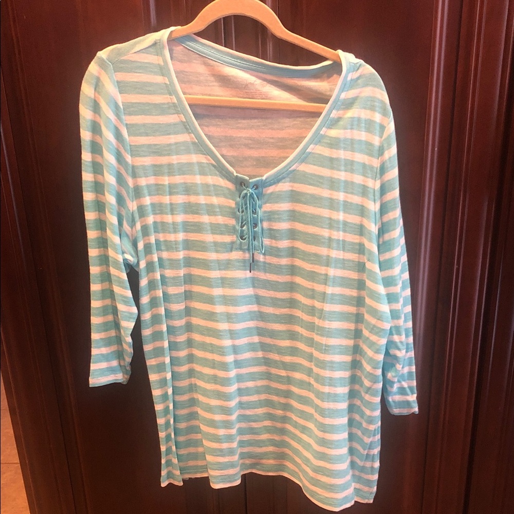 Lord & Taylor Blue and White Striped Shirt